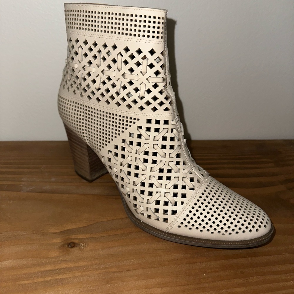 Cream leather heeled boots